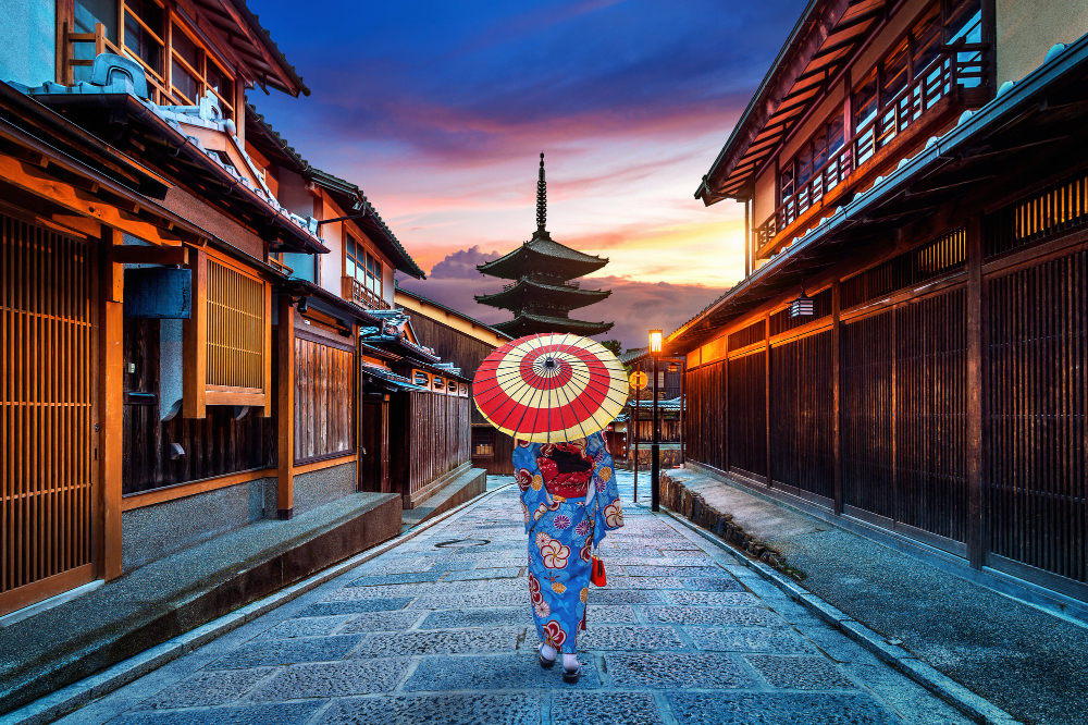 Kioto calle tradicional mujer kimono