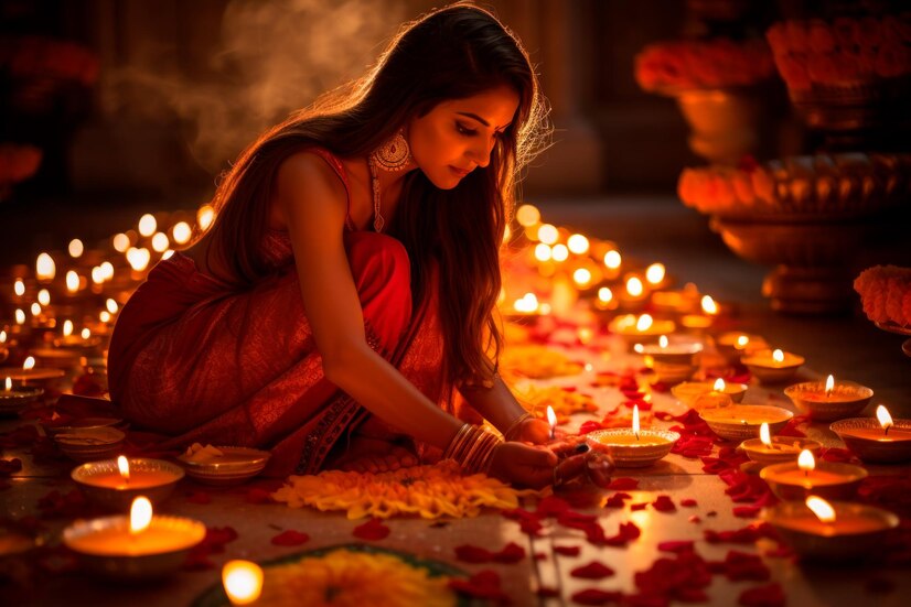 Diwali, festival de luces en la India, Asia. 